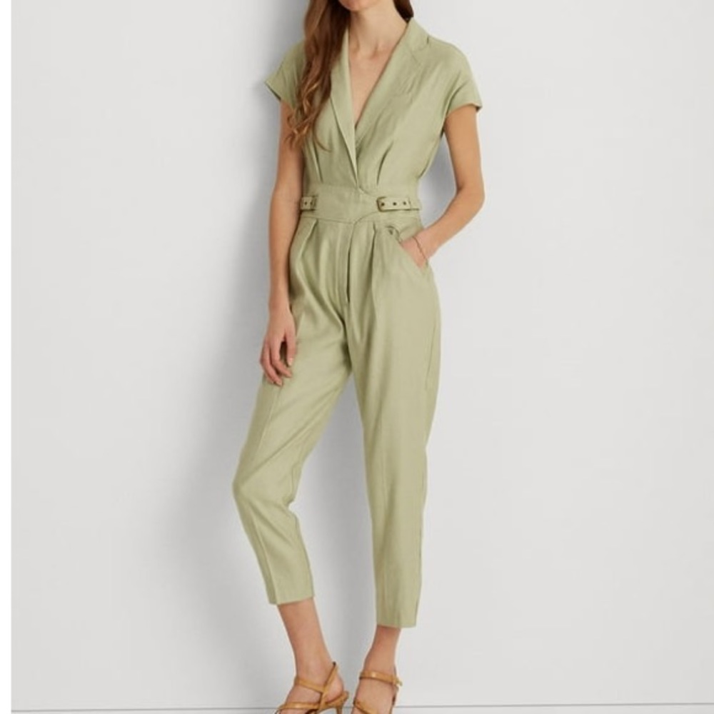 NWT LAUREN RALPH LAUREN Linen Blend Jumpsuit Ranch Sage size 2